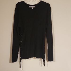 Elegant Black Lace-Up Sweater